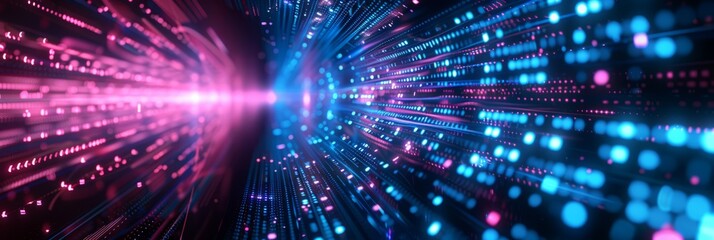 Obraz premium Abstract futuristic technology abstract background with lines for network, big data, data center, server, internet, speed. dark blue and pink neon lights into digital technology tunnel 