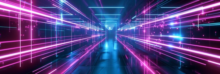 Abstract futuristic technology abstract background with lines for network, big data, data center, server, internet, speed. dark blue and pink neon lights into digital technology tunnel 
