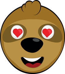 vector illustration face bear sloth character animal cartoon, in love with eyes in the shape of hearts