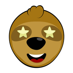 vector illustration face bear sloth character animal cartoon, marveling with stars in his eyes