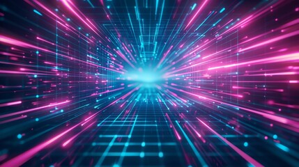 Obraz premium Abstract futuristic technology abstract background with lines for network, big data, data center, server, internet, speed. dark blue and pink neon lights into digital technology tunnel 
