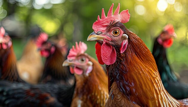 A bustling poultry farm filled with a variety of chickens, highlighting the scale of modern farming practices