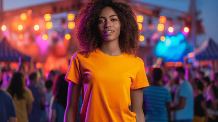Orange T-Shirt Mockup at Lively Music Festival