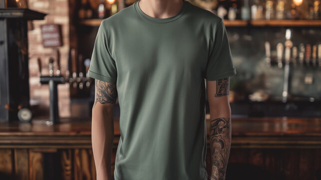 Bohemian Brewery Scene with Green T-Shirt