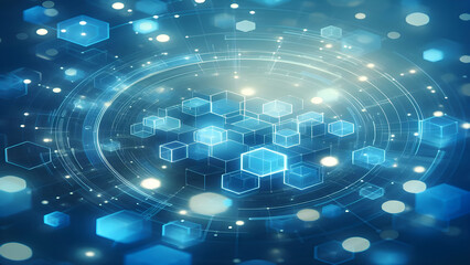 Blue hexagons abstract background with blue lights