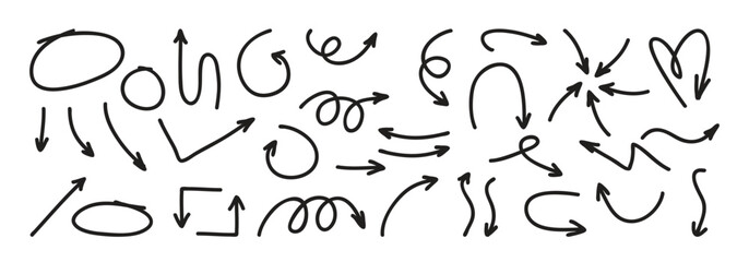 Hand drawn doodle style collection of arrows, circle collection.Vector illustration