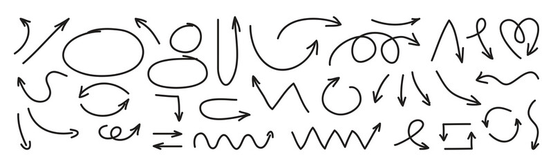 Hand drawn doodle style collection of zigzag,circle, and arrows collection