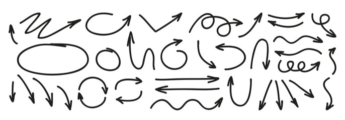 Hand drawn doodle style collection of arrows, circle collection.Vector illustration