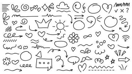 Set of cute pen line doodle element vector collection. Vector illustration