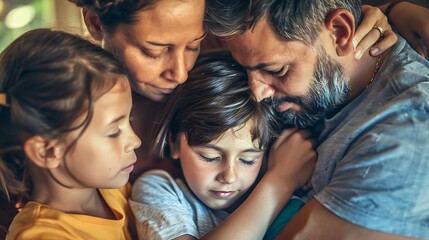 Loving Family Support - Comforting Moment with Hugs and Reassurance during Tough Times
