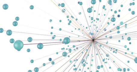 Big data visualization. Network connection structure with chaotic distribution of points and lines. 3D rendering.