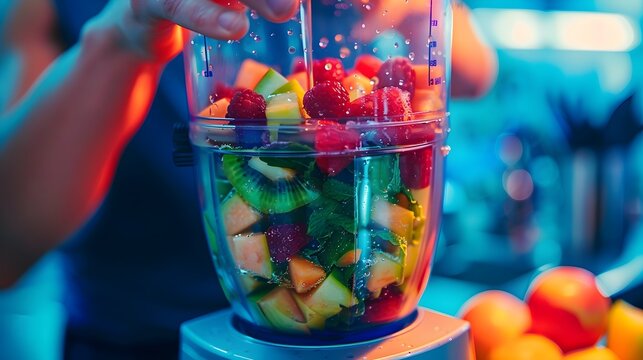 Glass of smoothy  fruite yogurt stawberry giwi pineapple  plum with ice cubes,