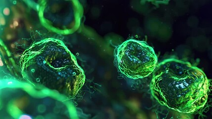 Melanoma cells in green. For studying science, biology. 