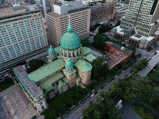 Drone view of the Mary, Queen of the World Cathedral minor basilica in Montreal. Cathedrale...