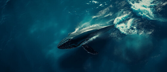 Fototapeta premium Bird's-eye View Sculpture of Majestic Whale Breaching in Deep Blue Sea
