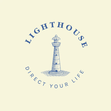 vintage lighthouse logo wit engraving style