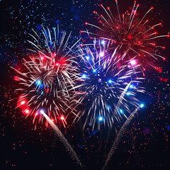Fototapeta premium bright explosive Red white and blue fireworks on a dark sky 4th of july