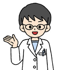 男性の薬剤師が案内している