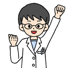 男性の薬剤師がガッツポーズしている