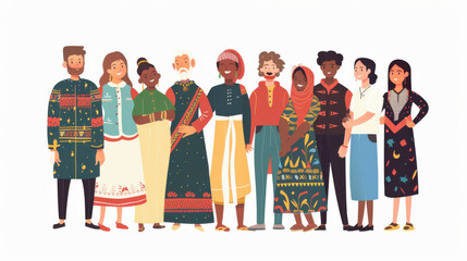 A group of people from different cultures and backgrounds standing together, celebrating diversity and unity
