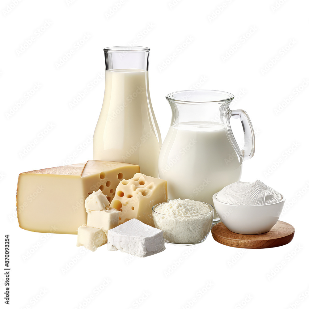 Wall mural Dairy products isolate on transparent png.
