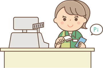 レジ打ちをするアルバイトの女の子