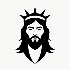 Jesus Head wearing Crown of Thorns vector logo icon, creative and simple Jesus illustrations