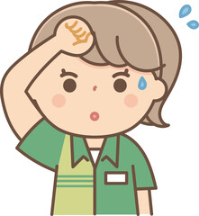 忙しくて汗を拭くアルバイトの女の子