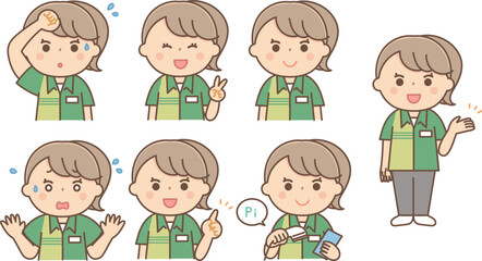 アルバイトの女の子の表情セット