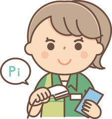 スキャナーで商品をスキャンするアルバイトの女の子