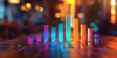 colorful bar graph rising up on a blurred background, generative AI