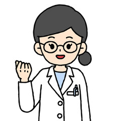 女性の薬剤師がガッツポーズをしている