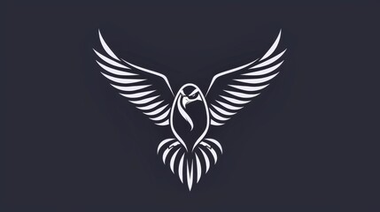 Fototapeta premium Elegant monochrome vector illustration of an eagle with outstretched wings, symbolizing strength and freedom, set against a dark background.