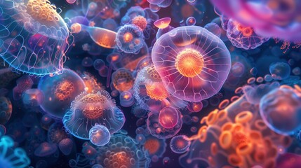 Naklejka premium Microscopic view of diverse viruses and cells