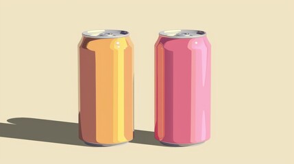 Fototapeta premium Two colorful beverage cans on a light background, with minimalistic and vibrant design, perfect for advertising and branding projects.