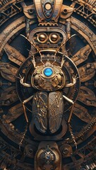 A close up of a bug with blue eyes on the side. AI.