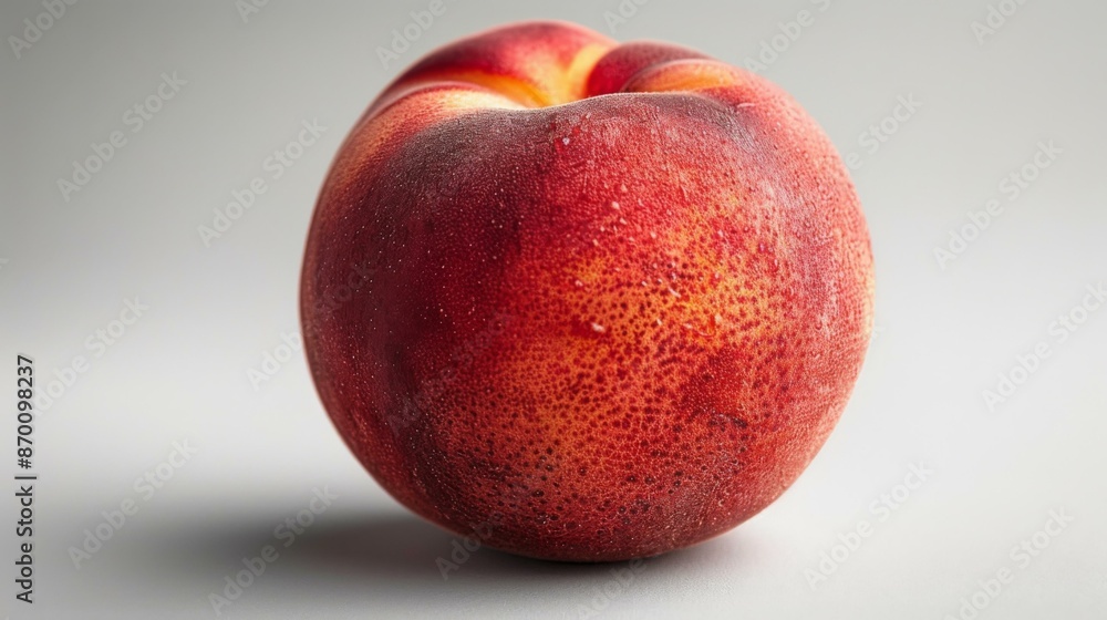 Poster a peach is shown on a gray background with no other objects. ai.