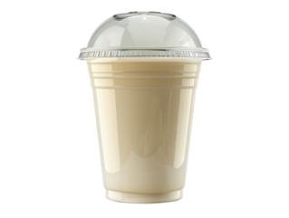 A refreshing milkshake in a clear plastic cup with a dome lid.