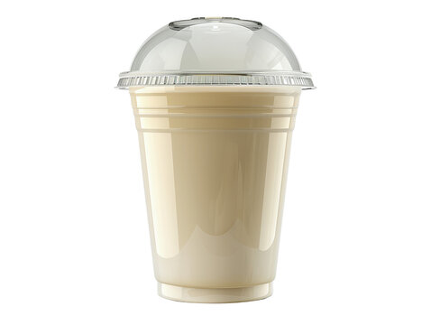 A refreshing milkshake in a clear plastic cup with a dome lid.