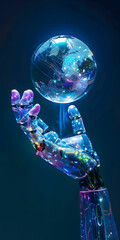 Rob&ocirc; futurista segurando uma esfera brilhante