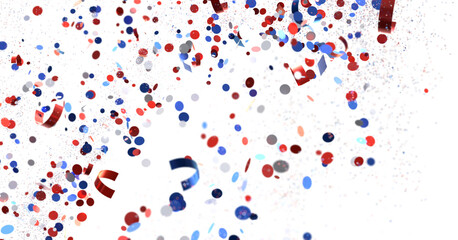 Confetti - Red white blue shiny confetti Confetti on white background, isolate, tricolor concept, independence and freedom day USA