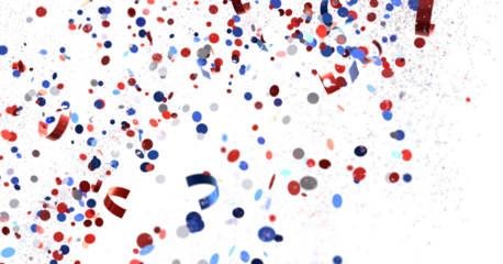 Confetti - Red white blue shiny confetti Confetti on white background, isolate, tricolor concept, independence and freedom day USA