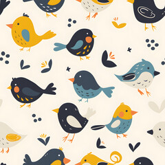 Seamless repeating pattern kids and birds
