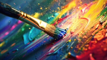 Fototapeta premium paintbrush spewing colorful paints