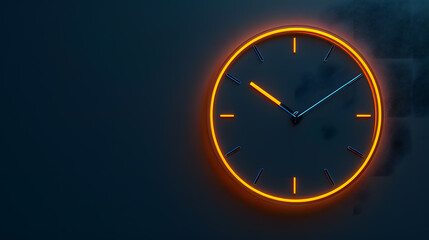 Minimalist neon clock on dark background