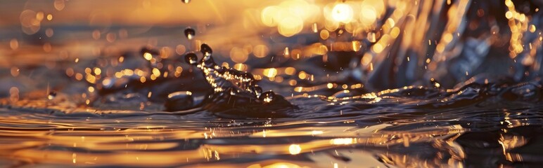 Water splashing with golden light reflections