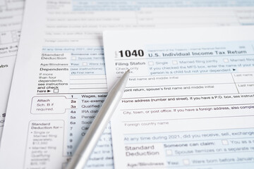Tax form 1040 U.S. Individual Income Tax Return, business finance concept.