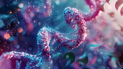 DNA and medical technology background with futuristic molecule structure detailed and vibrant digital elements cinematic lighting 