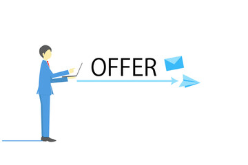 ノートパソコンを使って仕事の依頼を出すビジネスマン