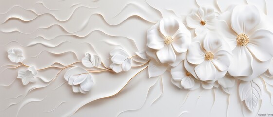 Elegant White Floral Paper Art with Flowing Petals and Delicate Details on a Soft Background